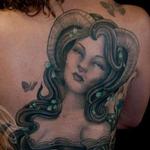 Tattoos - Taurus lady back piece with blue roses coverup - 115556